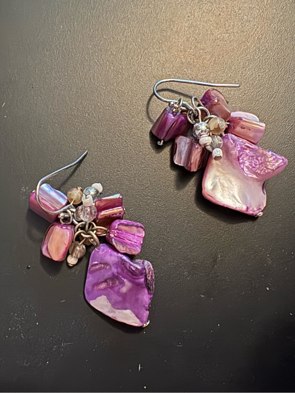 Purple Cluster Shell Drop Earrings - Women Jewelry
